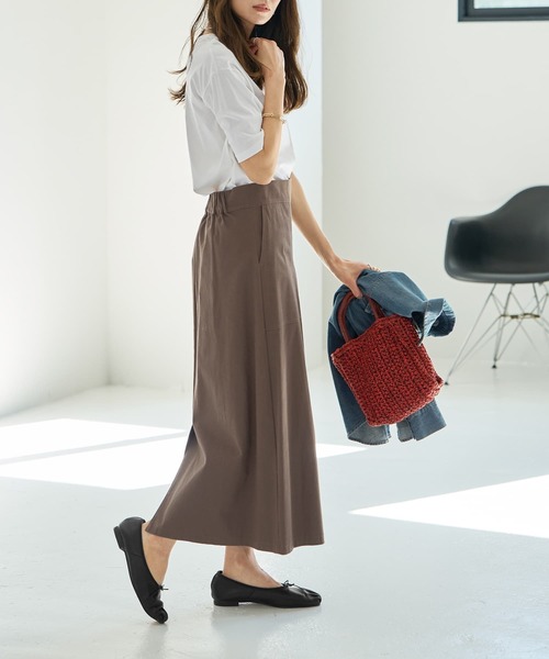 STYLE DELI(スタイルデリ)の「綿ストレッチAラインベイカースカート(スカート・レディース・ブラウン系/グリーン系・01/02)」の4枚目の写真