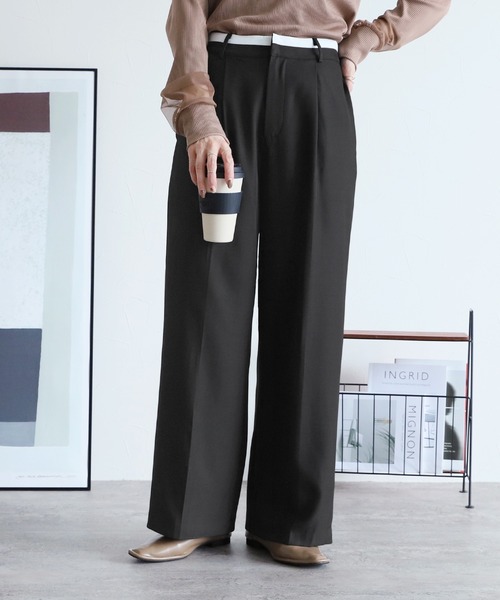 reca（レカ）の「ウエストデザインスラックスパンツ（スラックス・レディース・ライトグレー/ブラック・M/L）」の2枚目の写真