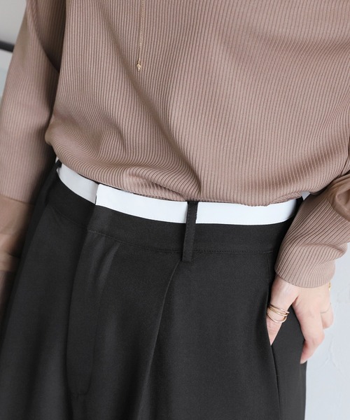 reca（レカ）の「ウエストデザインスラックスパンツ（スラックス・レディース・ライトグレー/ブラック・M/L）」の3枚目の写真