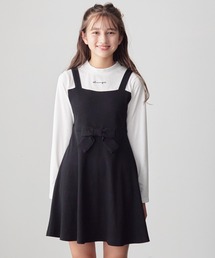 Amourire girl（アムリールガール）の「テレコカットソー×ウエストリボン ドッキングワンピース(130cm～150cm)（ワンピース・キッズ）」