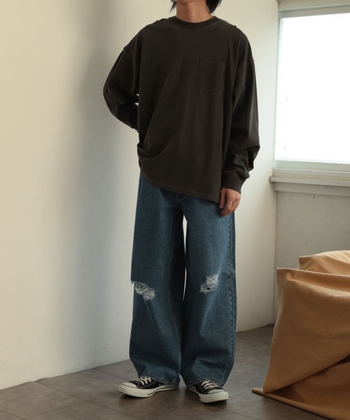 SENSE OF PLACE by URBAN RESEARCH（センスオブプレイスバイアーバンリサーチ）の「フェードルーズポケットロングスリーブTシャツ（Tシャツ/カットソー・メンズ・ライトベージュ/ブラック/ブルー・LARGE/MEDIUM）」の15枚目の写真