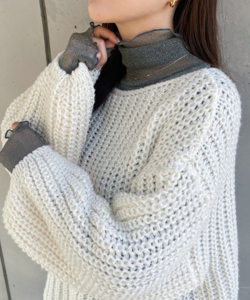 Ambre Ciel（アンブルシエル）の「ラメシアーハイネックトップス／【WEB/EC限定商品】（Tシャツ/カットソー・レディース・スモークピンク/ブラック/チャコールグレー/オフホワイト・FREE）」の3枚目の写真