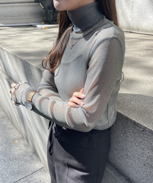 Ambre Ciel（アンブルシエル）の「ラメシアーハイネックトップス／【WEB/EC限定商品】（Tシャツ/カットソー・レディース・スモークピンク/ブラック/チャコールグレー/オフホワイト・FREE）」の17枚目の写真