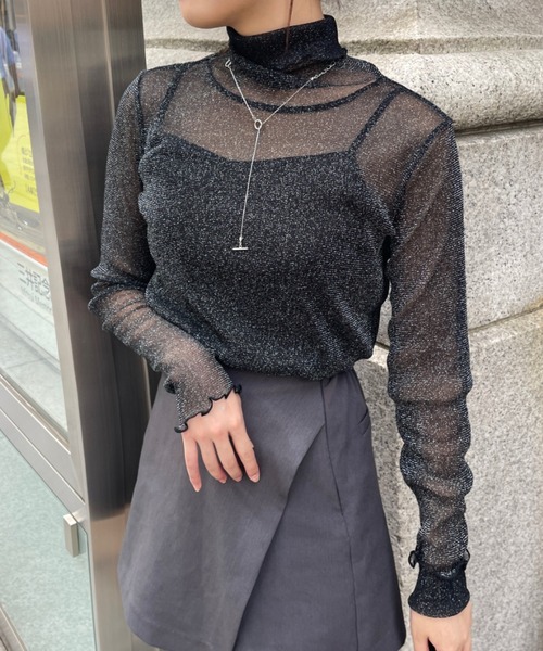 Ambre Ciel（アンブルシエル）の「ラメシアーハイネックトップス／【WEB/EC限定商品】（Tシャツ/カットソー・レディース・スモークピンク/ブラック/チャコールグレー/オフホワイト・FREE）」の16枚目の写真