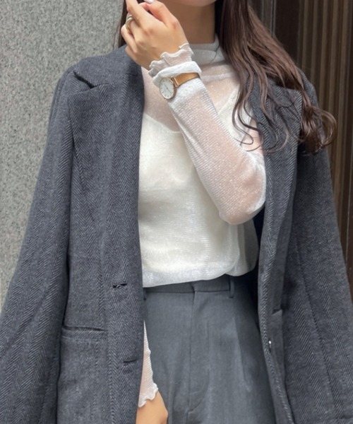 Ambre Ciel（アンブルシエル）の「ラメシアーハイネックトップス／【WEB/EC限定商品】（Tシャツ/カットソー・レディース・スモークピンク/ブラック/チャコールグレー/オフホワイト・FREE）」の8枚目の写真