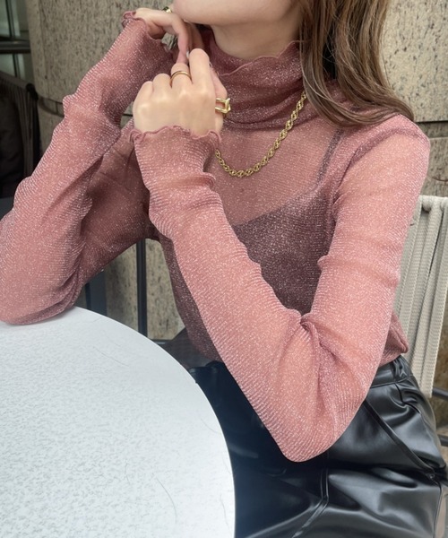 Ambre Ciel（アンブルシエル）の「ラメシアーハイネックトップス／【WEB/EC限定商品】（Tシャツ/カットソー・レディース・スモークピンク/ブラック/チャコールグレー/オフホワイト・FREE）」の10枚目の写真