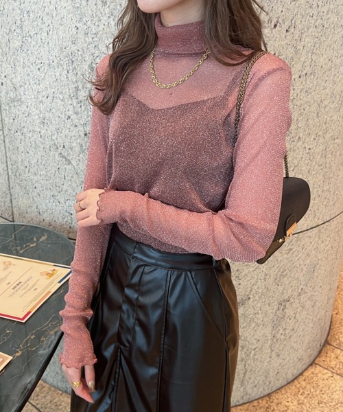 Ambre Ciel（アンブルシエル）の「ラメシアーハイネックトップス／【WEB/EC限定商品】（Tシャツ/カットソー・レディース・スモークピンク/ブラック/チャコールグレー/オフホワイト・FREE）」の11枚目の写真