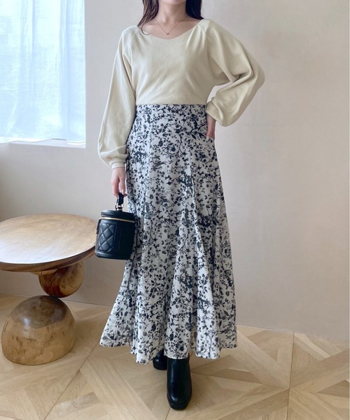 mysty woman（ミスティウーマン）の「ニットドッキング花ワンピース　990329（ワンピース・レディース・アイボリー/モカ・FREE）」の21枚目の写真