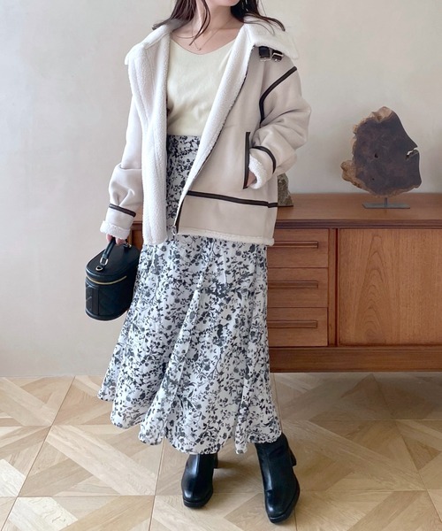 mysty woman（ミスティウーマン）の「ニットドッキング花ワンピース　990329（ワンピース・レディース・アイボリー/モカ・FREE）」の20枚目の写真