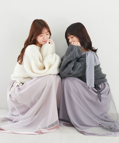 MAJESTIC LEGON(マジェスティックレゴン)の「ブークレショートニット(ニット/セーター・レディース・ピンク/アイボリー/チャコールグレー・MEDIUM)」の17枚目の写真