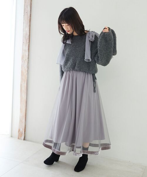 MAJESTIC LEGON(マジェスティックレゴン)の「ブークレショートニット(ニット/セーター・レディース・ピンク/アイボリー/チャコールグレー・MEDIUM)」の19枚目の写真