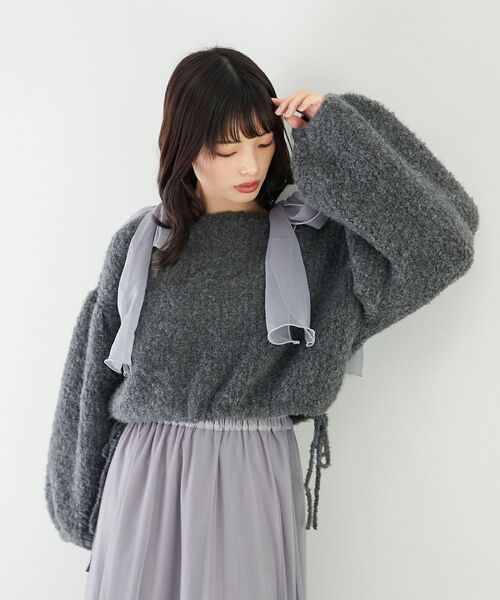 MAJESTIC LEGON(マジェスティックレゴン)の「ブークレショートニット(ニット/セーター・レディース・ピンク/アイボリー/チャコールグレー・MEDIUM)」の21枚目の写真