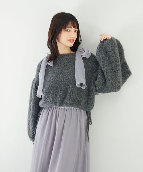 MAJESTIC LEGON(マジェスティックレゴン)の「ブークレショートニット(ニット/セーター・レディース・ピンク/アイボリー/チャコールグレー・MEDIUM)」の22枚目の写真