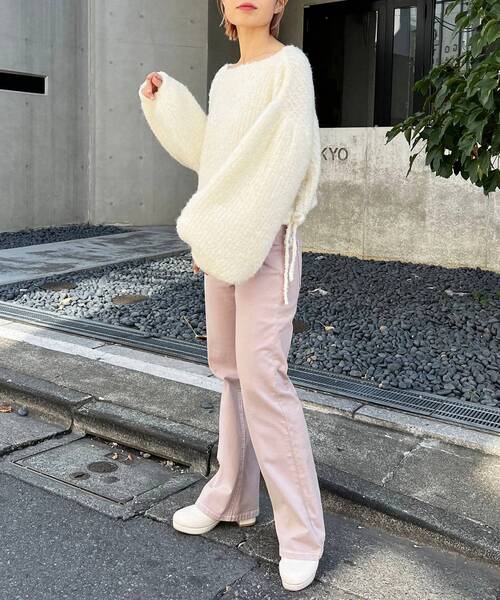 MAJESTIC LEGON(マジェスティックレゴン)の「ブークレショートニット(ニット/セーター・レディース・ピンク/アイボリー/チャコールグレー・MEDIUM)」の6枚目の写真