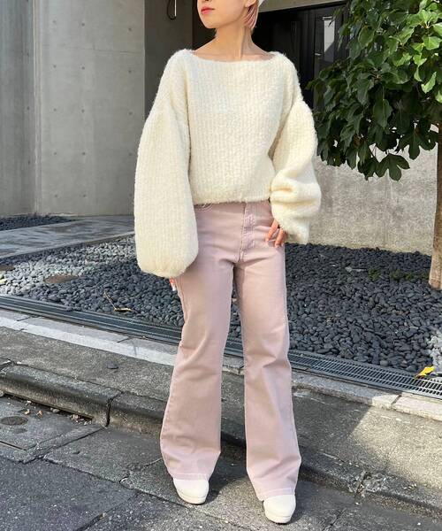 MAJESTIC LEGON(マジェスティックレゴン)の「ブークレショートニット(ニット/セーター・レディース・ピンク/アイボリー/チャコールグレー・MEDIUM)」の7枚目の写真