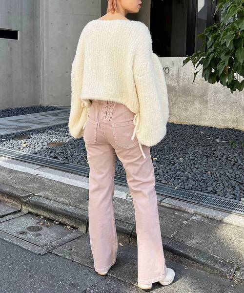 MAJESTIC LEGON(マジェスティックレゴン)の「ブークレショートニット(ニット/セーター・レディース・ピンク/アイボリー/チャコールグレー・MEDIUM)」の9枚目の写真