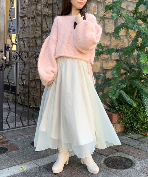 MAJESTIC LEGON(マジェスティックレゴン)の「ブークレショートニット(ニット/セーター・レディース・ピンク/アイボリー/チャコールグレー・MEDIUM)」の10枚目の写真