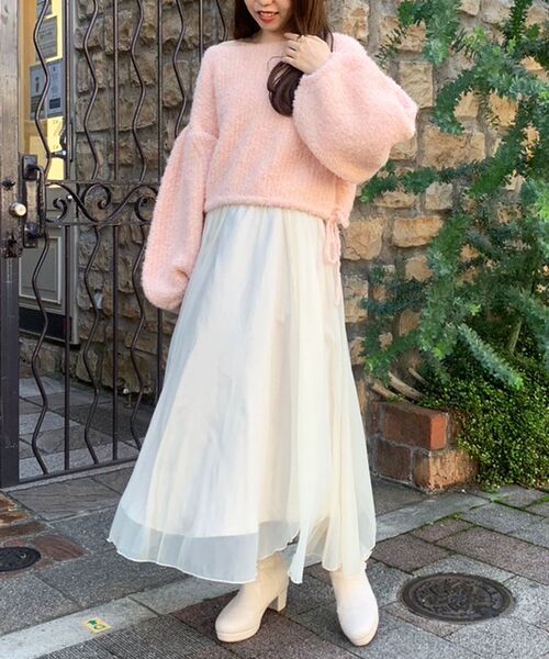 MAJESTIC LEGON(マジェスティックレゴン)の「ブークレショートニット(ニット/セーター・レディース・ピンク/アイボリー/チャコールグレー・MEDIUM)」の11枚目の写真