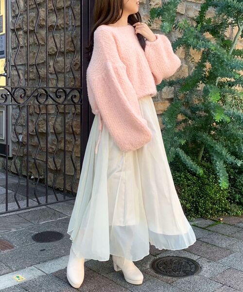 MAJESTIC LEGON(マジェスティックレゴン)の「ブークレショートニット(ニット/セーター・レディース・ピンク/アイボリー/チャコールグレー・MEDIUM)」の12枚目の写真