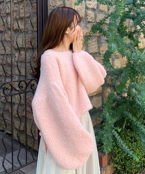 MAJESTIC LEGON(マジェスティックレゴン)の「ブークレショートニット(ニット/セーター・レディース・ピンク/アイボリー/チャコールグレー・MEDIUM)」の15枚目の写真