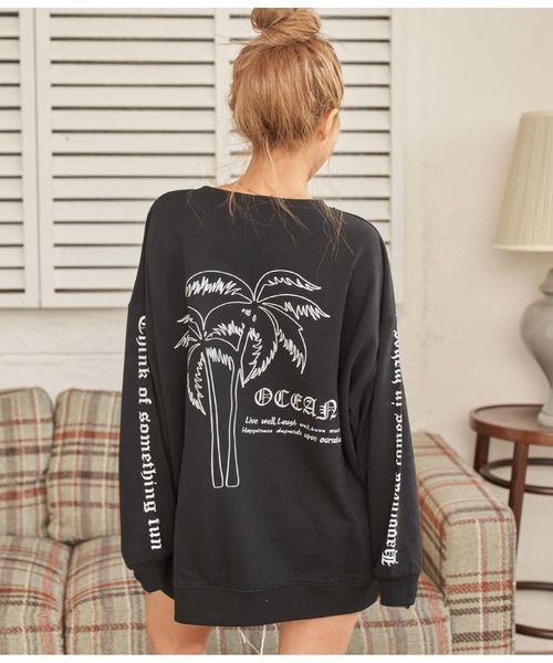 anap mimpi（アナップミンピ）の「パームツリー 刺繍 裏起毛 スウェット トレーナー（スウェット・レディース・ピンク/ブラック/ベージュ系その他・FREE）」の5枚目の写真