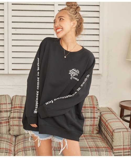 anap mimpi（アナップミンピ）の「パームツリー 刺繍 裏起毛 スウェット トレーナー（スウェット・レディース・ピンク/ブラック/ベージュ系その他・FREE）」の6枚目の写真