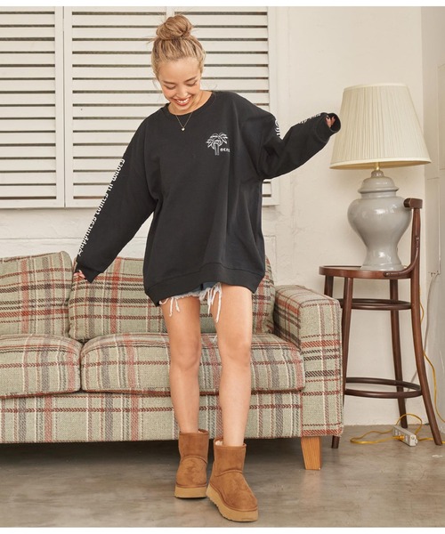 anap mimpi（アナップミンピ）の「パームツリー 刺繍 裏起毛 スウェット トレーナー（スウェット・レディース・ピンク/ブラック/ベージュ系その他・FREE）」の9枚目の写真