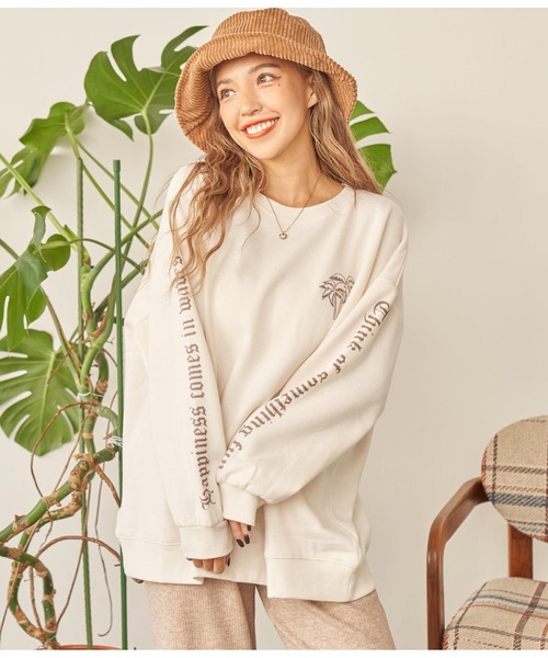 anap mimpi（アナップミンピ）の「パームツリー 刺繍 裏起毛 スウェット トレーナー（スウェット・レディース・ピンク/ブラック/ベージュ系その他・FREE）」の11枚目の写真