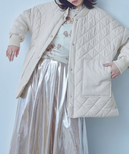 Fashion Letter(ファッションレター)の「中綿入り ダイヤキルトコート / ミリタリーブルゾン(ダウンジャケット/コート・レディース・ブラック/カーキ/アイボリー・M/L)」の1枚目の写真
