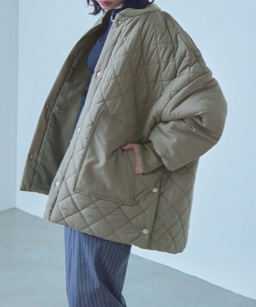 Fashion Letter(ファッションレター)の「中綿入り ダイヤキルトコート / ミリタリーブルゾン(ダウンジャケット/コート・レディース・ブラック/カーキ/アイボリー・M/L)」の3枚目の写真