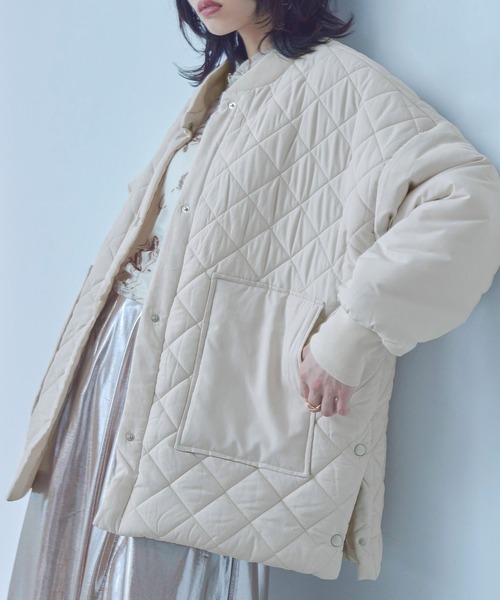 Fashion Letter(ファッションレター)の「中綿入り ダイヤキルトコート / ミリタリーブルゾン(ダウンジャケット/コート・レディース・ブラック/カーキ/アイボリー・M/L)」の14枚目の写真