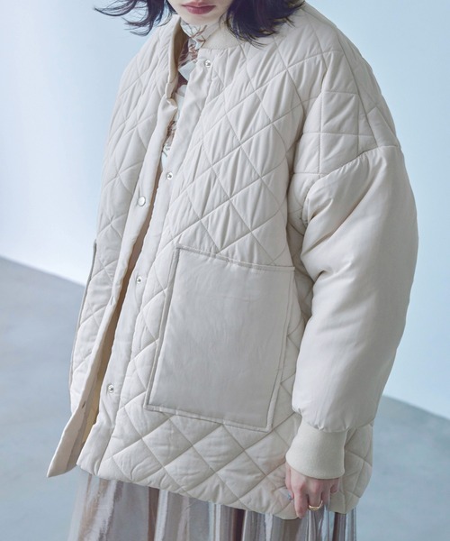 Fashion Letter(ファッションレター)の「中綿入り ダイヤキルトコート / ミリタリーブルゾン(ダウンジャケット/コート・レディース・ブラック/カーキ/アイボリー・M/L)」の19枚目の写真
