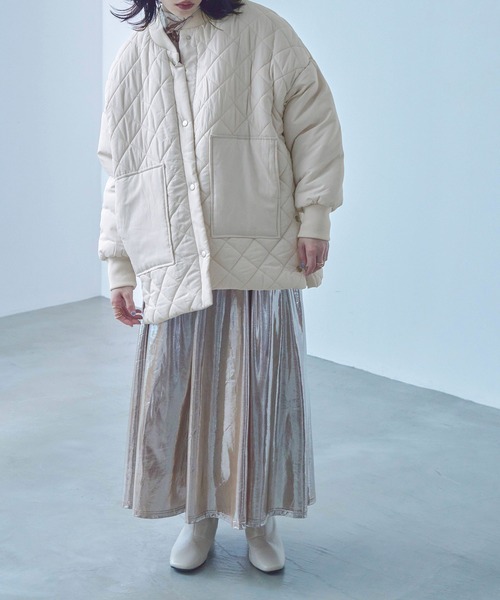 Fashion Letter(ファッションレター)の「中綿入り ダイヤキルトコート / ミリタリーブルゾン(ダウンジャケット/コート・レディース・ブラック/カーキ/アイボリー・M/L)」の15枚目の写真
