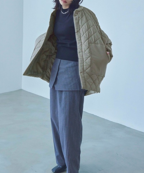 Fashion Letter(ファッションレター)の「中綿入り ダイヤキルトコート / ミリタリーブルゾン(ダウンジャケット/コート・レディース・ブラック/カーキ/アイボリー・M/L)」の5枚目の写真
