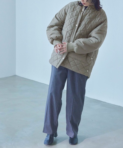 Fashion Letter(ファッションレター)の「中綿入り ダイヤキルトコート / ミリタリーブルゾン(ダウンジャケット/コート・レディース・ブラック/カーキ/アイボリー・M/L)」の10枚目の写真