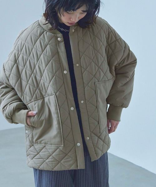 Fashion Letter(ファッションレター)の「中綿入り ダイヤキルトコート / ミリタリーブルゾン(ダウンジャケット/コート・レディース・ブラック/カーキ/アイボリー・M/L)」の16枚目の写真