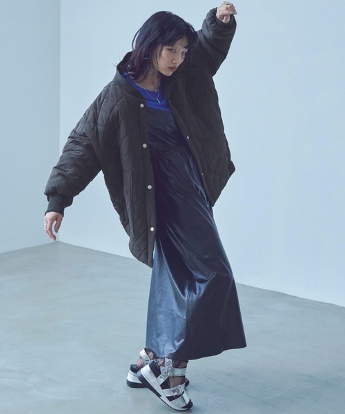 Fashion Letter(ファッションレター)の「中綿入り ダイヤキルトコート / ミリタリーブルゾン(ダウンジャケット/コート・レディース・ブラック/カーキ/アイボリー・M/L)」の11枚目の写真