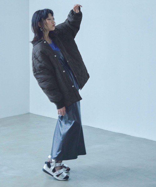 Fashion Letter(ファッションレター)の「中綿入り ダイヤキルトコート / ミリタリーブルゾン(ダウンジャケット/コート・レディース・ブラック/カーキ/アイボリー・M/L)」の21枚目の写真