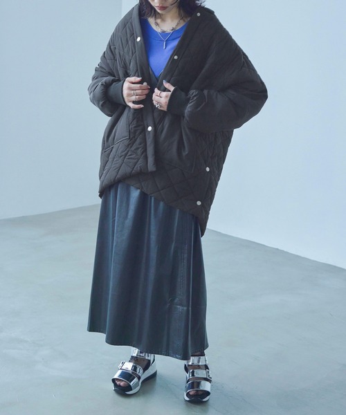 Fashion Letter(ファッションレター)の「中綿入り ダイヤキルトコート / ミリタリーブルゾン(ダウンジャケット/コート・レディース・ブラック/カーキ/アイボリー・M/L)」の17枚目の写真
