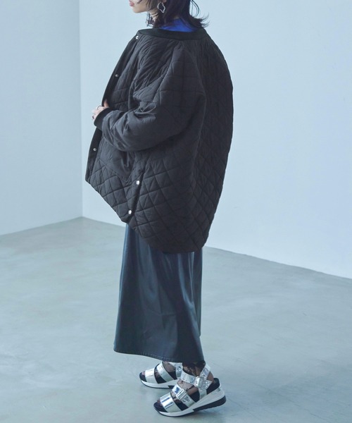 Fashion Letter(ファッションレター)の「中綿入り ダイヤキルトコート / ミリタリーブルゾン(ダウンジャケット/コート・レディース・ブラック/カーキ/アイボリー・M/L)」の7枚目の写真