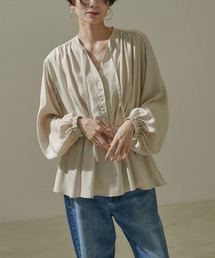 SALON adam et rope' | ギャザードレープヘムフレアブラウス(シャツ/ブラウス)