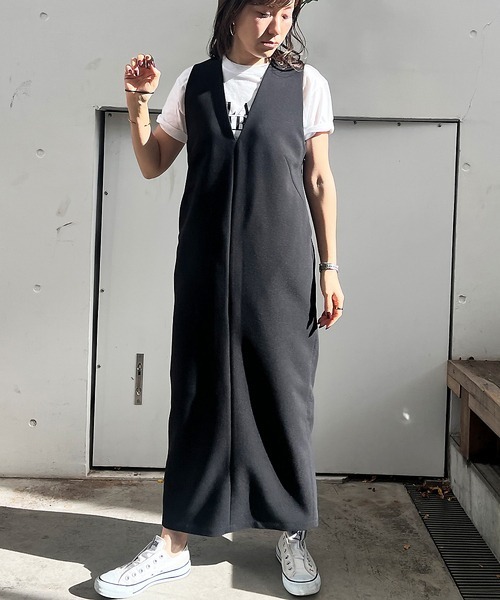 Rouge vif（ルージュヴィフ）の「【一部店舗限定】2WAYダブルクロスジャンパースカート（ワンピース・レディース・ブラック/ベージュ・フリー）」の7枚目の写真