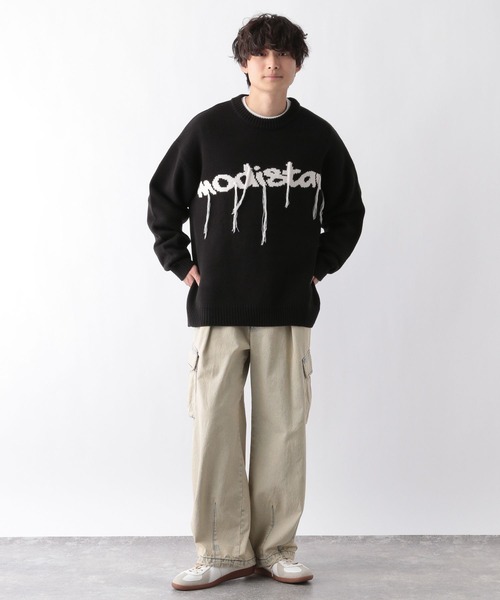 RAGEBLUE（レイジブルー）の「タギンググラフィックデザイン/クルーネックルーズニット（ニット/セーター・メンズ・ホワイト/ブラック・MEDIUM/LARGE）」の5枚目の写真