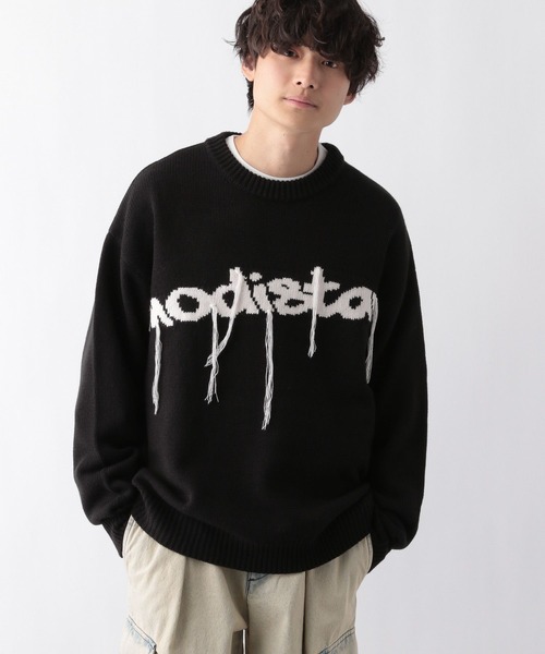 RAGEBLUE（レイジブルー）の「タギンググラフィックデザイン/クルーネックルーズニット（ニット/セーター・メンズ・ホワイト/ブラック・MEDIUM/LARGE）」の6枚目の写真