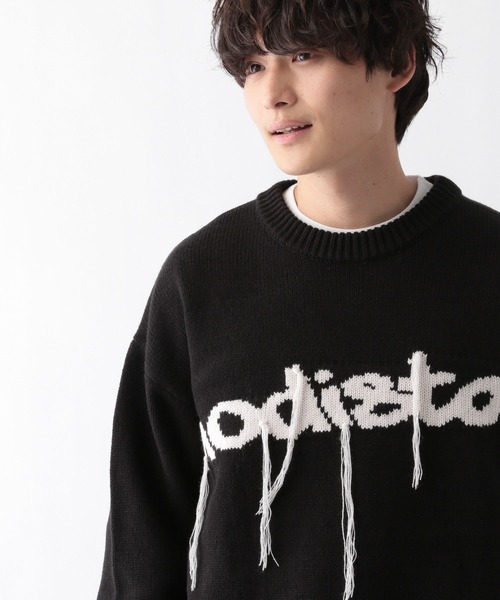 RAGEBLUE（レイジブルー）の「タギンググラフィックデザイン/クルーネックルーズニット（ニット/セーター・メンズ・ホワイト/ブラック・MEDIUM/LARGE）」の9枚目の写真