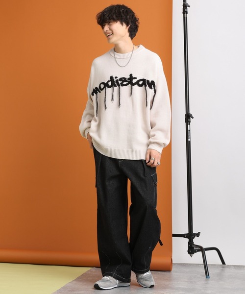 RAGEBLUE（レイジブルー）の「タギンググラフィックデザイン/クルーネックルーズニット（ニット/セーター・メンズ・ホワイト/ブラック・MEDIUM/LARGE）」の10枚目の写真