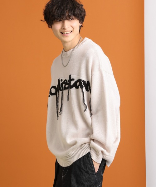 RAGEBLUE（レイジブルー）の「タギンググラフィックデザイン/クルーネックルーズニット（ニット/セーター・メンズ・ホワイト/ブラック・MEDIUM/LARGE）」の12枚目の写真