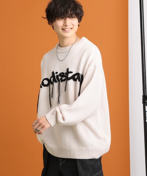 RAGEBLUE（レイジブルー）の「タギンググラフィックデザイン/クルーネックルーズニット（ニット/セーター・メンズ・ホワイト/ブラック・MEDIUM/LARGE）」の13枚目の写真