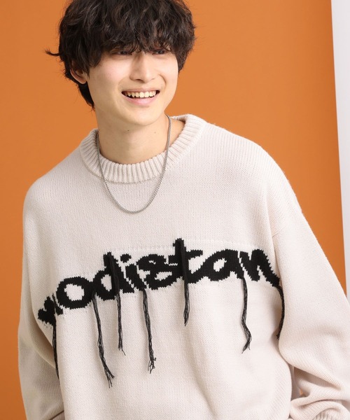 RAGEBLUE（レイジブルー）の「タギンググラフィックデザイン/クルーネックルーズニット（ニット/セーター・メンズ・ホワイト/ブラック・MEDIUM/LARGE）」の14枚目の写真