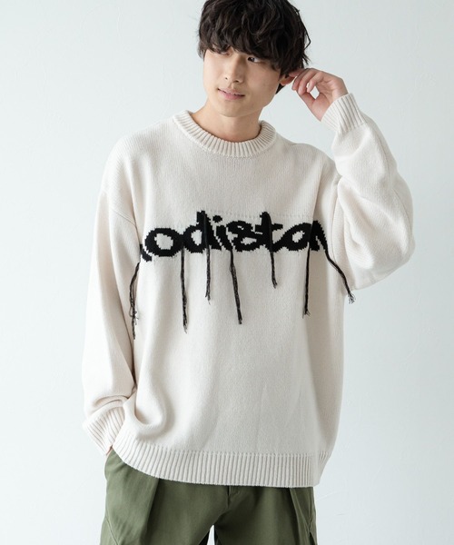 RAGEBLUE（レイジブルー）の「タギンググラフィックデザイン/クルーネックルーズニット（ニット/セーター・メンズ・ホワイト/ブラック・MEDIUM/LARGE）」の4枚目の写真